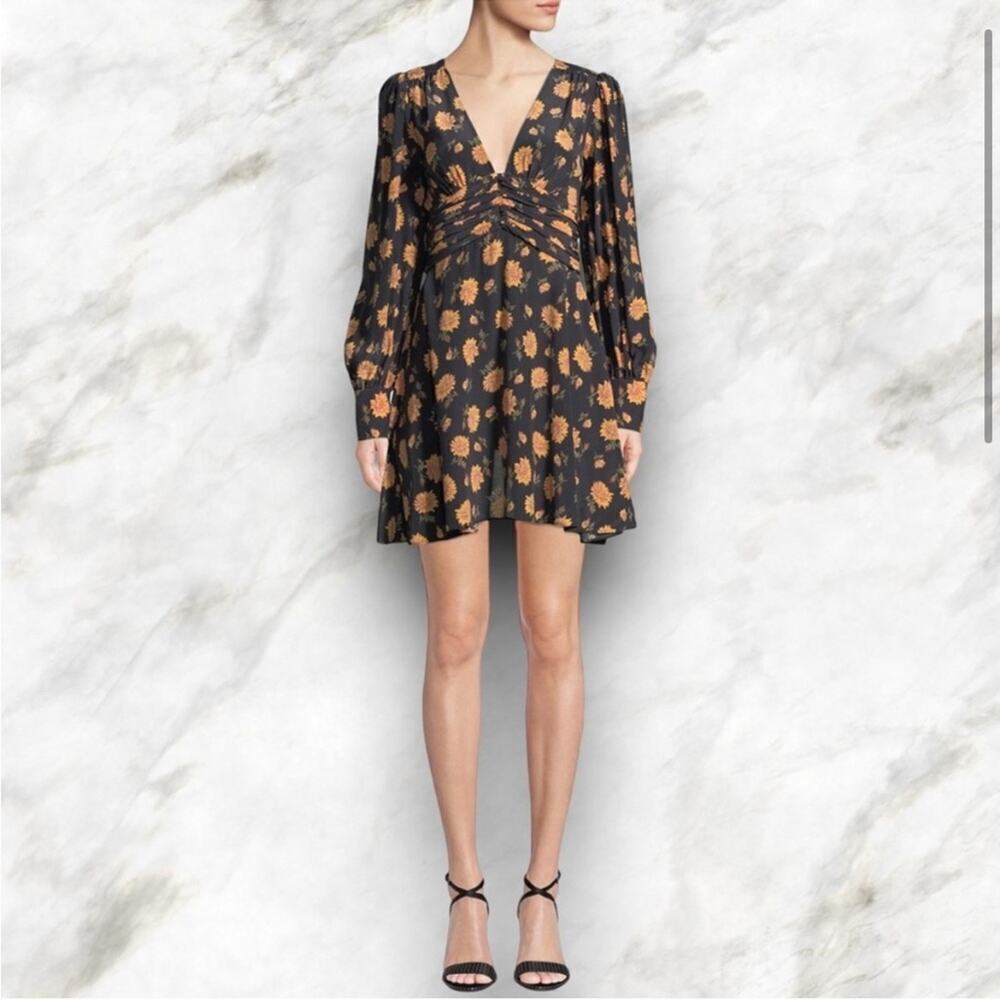 Veronica Beard Women’s 2 Dress 100% Silk Marion Dandelion Long-Sleeve Black Yell